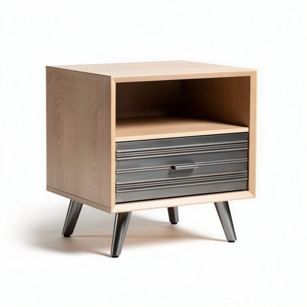 Nachttisch aus holz mit metallakzent und schublade 50 x 40 x 40cm