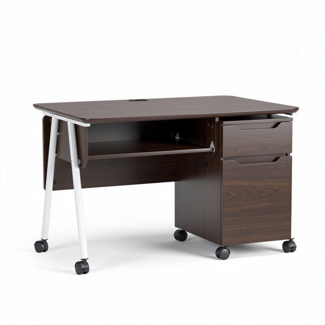 Schreibtisch mit rollen und einer schublade aus spanplatte 120 x 60 x 75cm braun