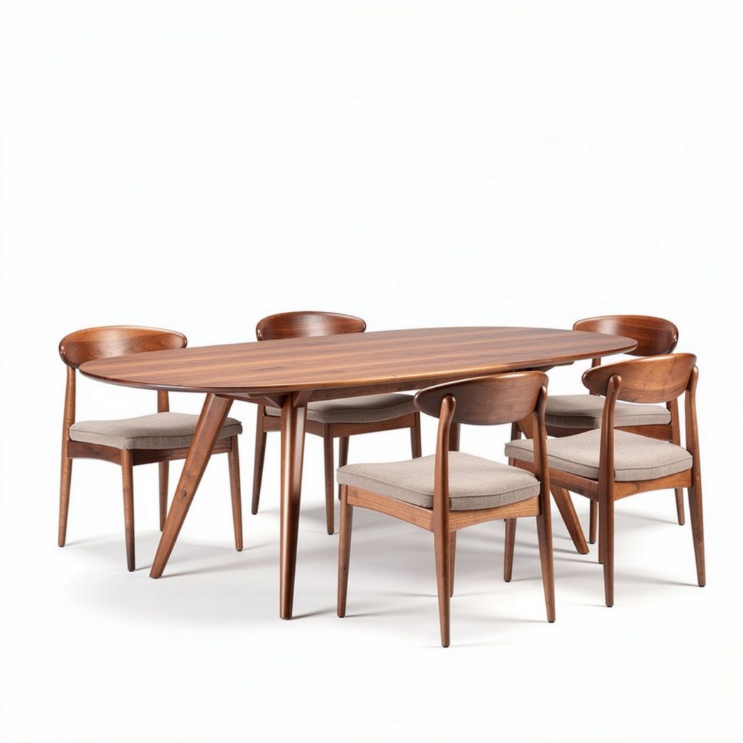 Esstisch set aus massivem holz mit sechs stühlen in walnut farbe 200 x 100 x 75cm