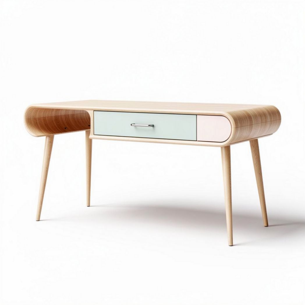 Schreibtisch aus Holz mit Schublade in mint und rosa 120 x 60 x 75cm