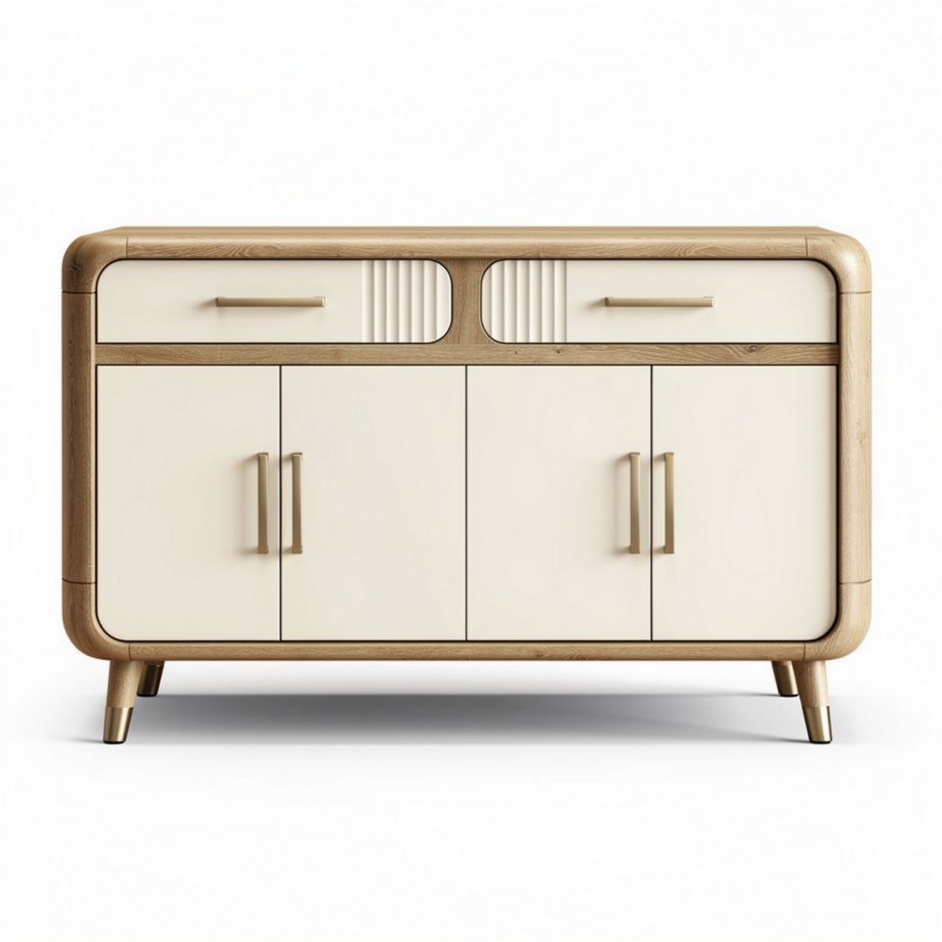 Sideboard aus Holz in natur und weiß 90 x 45 x 70cm mit zwei Schubladen und Türen