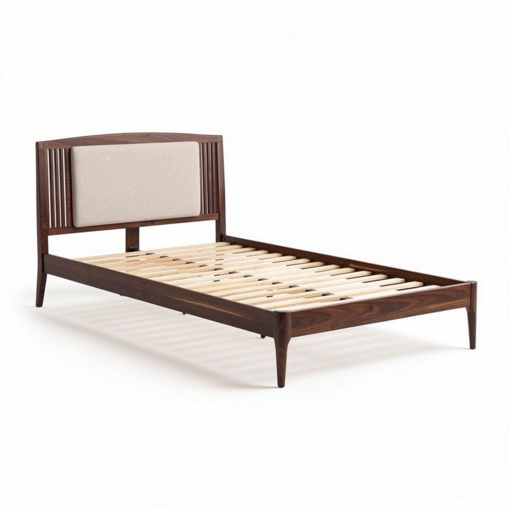 Bett aus Holz mit gepolstertem Kopfteil in dunkelbraun 190 x 120 x 30cm