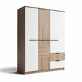 Kleiderschrank aus Holz mit zwei Türen und einer Schublade in Weiß und Eiche 180 x 120 x 40cm