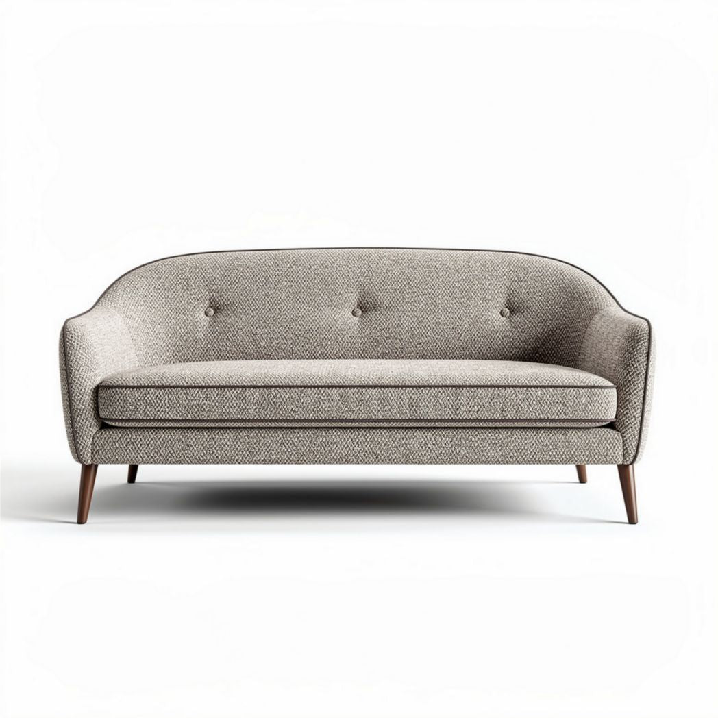 Sofa aus textil mit knopfen und holzfüßen 180 x 80 x 75cm in grau-beige